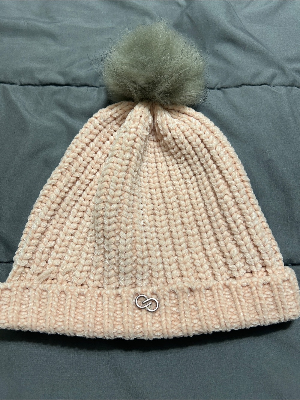 Cozy Blush Knit Pom Beanie with Faux Fur Pom